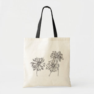 Svartvit Daisy Flowers Bläck Teckning Tygkasse
