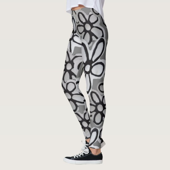 Svartvit Daisy mönster Leggings (Vänster)