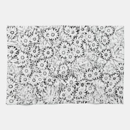 Svartvit Daisy Mönster Towel Kökshandduk