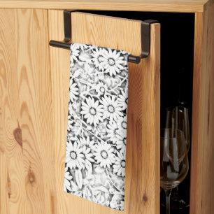 Svartvit Daisy Mönster Towel Kökshandduk