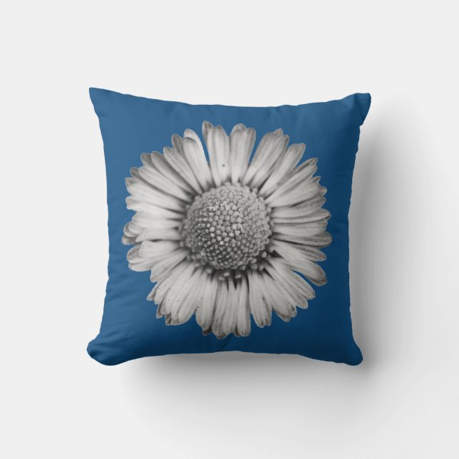 Svartvit Daisy på Classic Blue Kudde (Framsida)