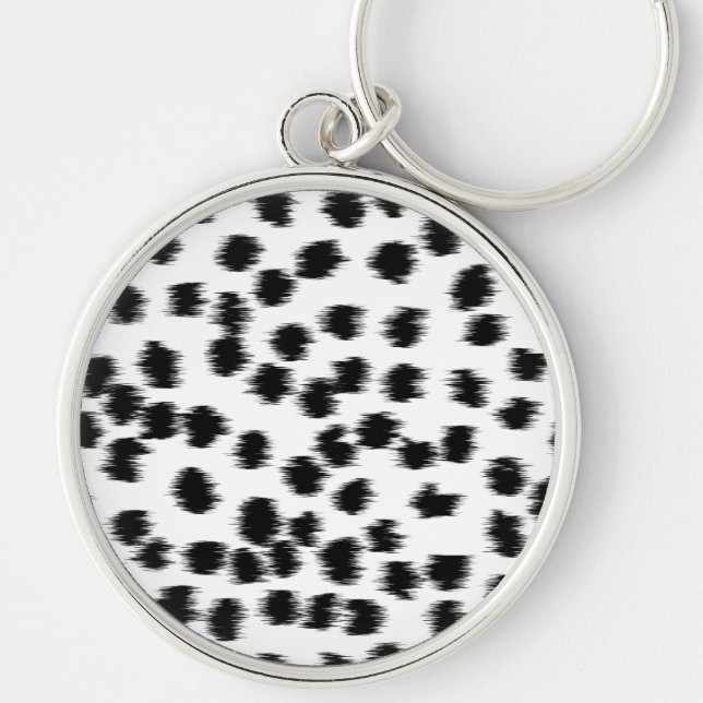 Svartvit Dalmatian tryckmodell Rund Silverfärgad Nyckelring (Framsidan)