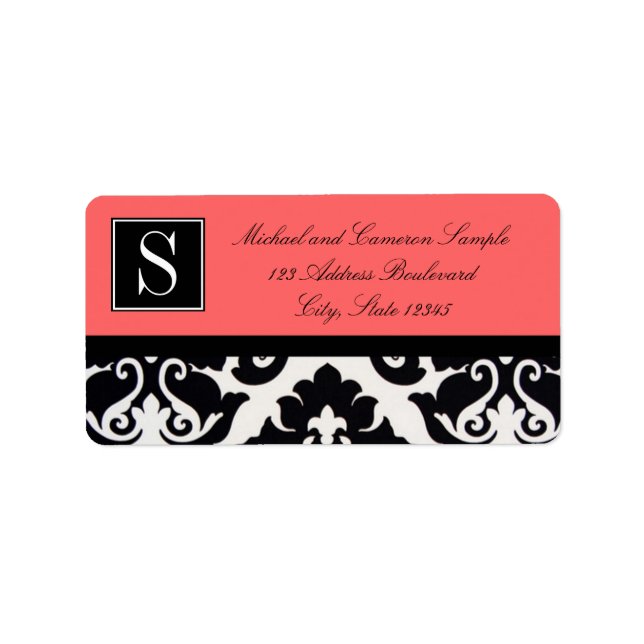Svartvit Damask Adressetikett (Framsidan)