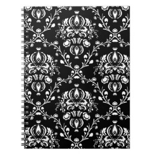 Svartvit Damask Anteckningsbok Med Spiral