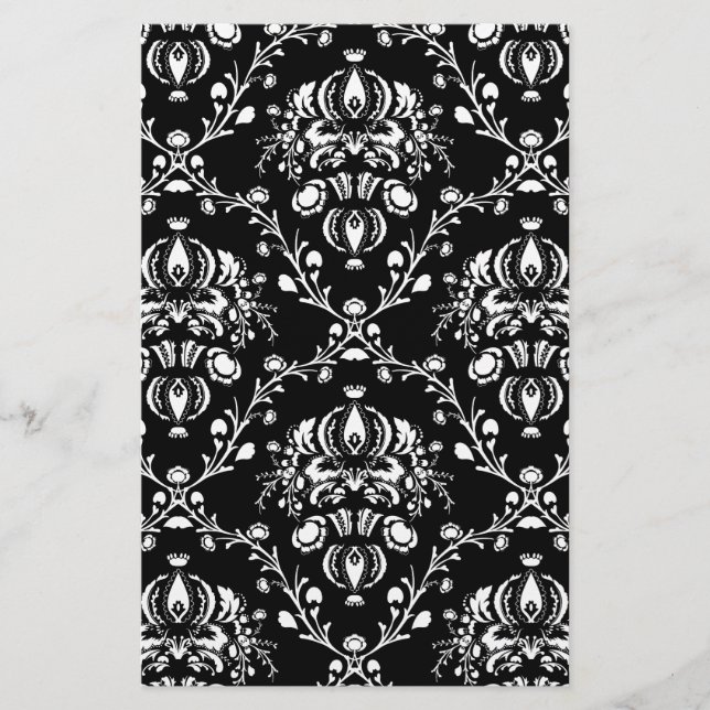 Svartvit Damask Brevpapper (Framsida)