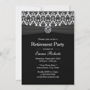 Svartvit Damask Diamond Pension Party Inbjudningar