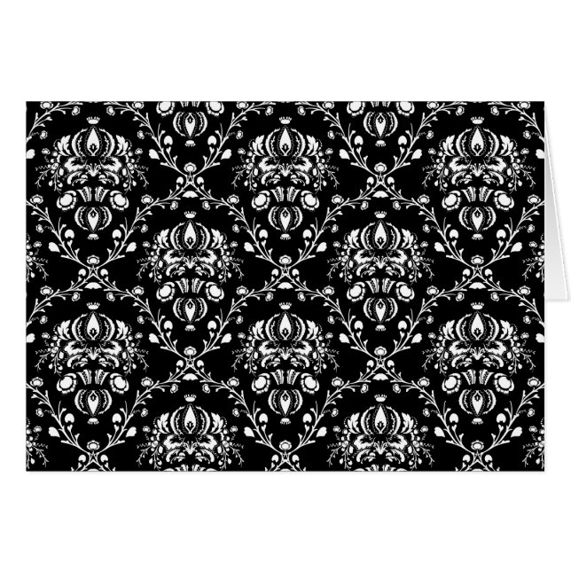 Svartvit Damask Hälsningskort (Framsidan Horizontal)