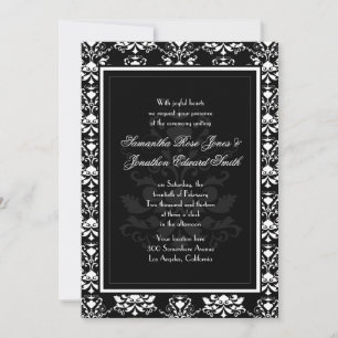 Svartvit Damask-inbjudan Elegant bröllop Inbjudningar