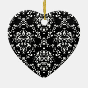 Svartvit Damask Julgransprydnad Keramik