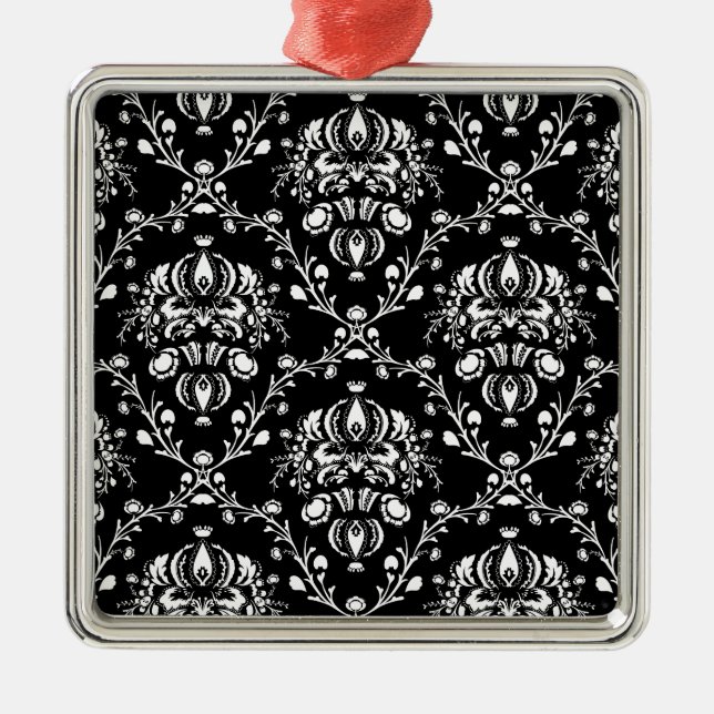 Svartvit Damask Julgransprydnad Metall (Framsidan)