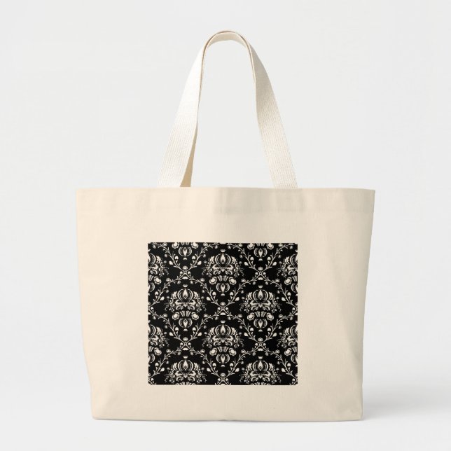Svartvit Damask Jumbo Tygkasse (Framsidan)