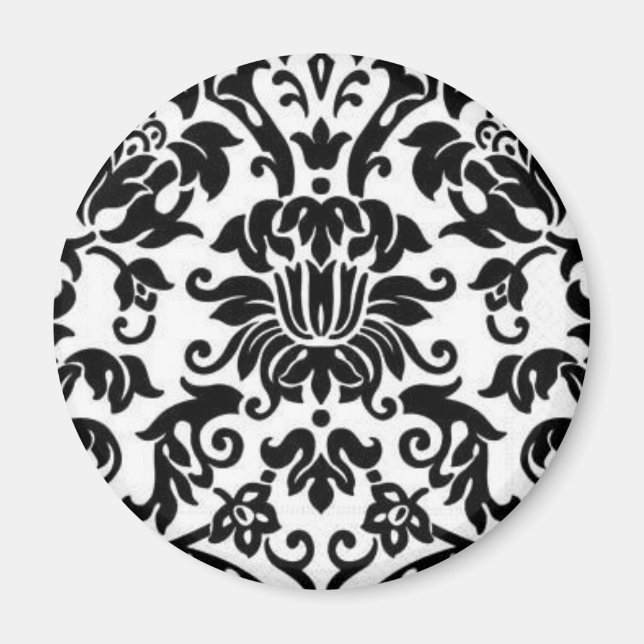 Svartvit Damask Magnet (Framsidan)