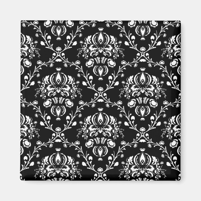 Svartvit Damask Magnet (Framsidan)