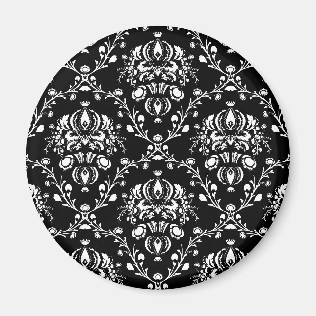 Svartvit Damask Magnet (Framsidan)