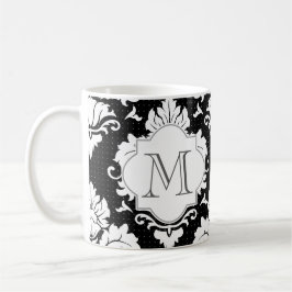 Svartvit Damask Monogrammed Mugg