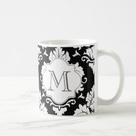 Svartvit Damask Monogrammed Mugg