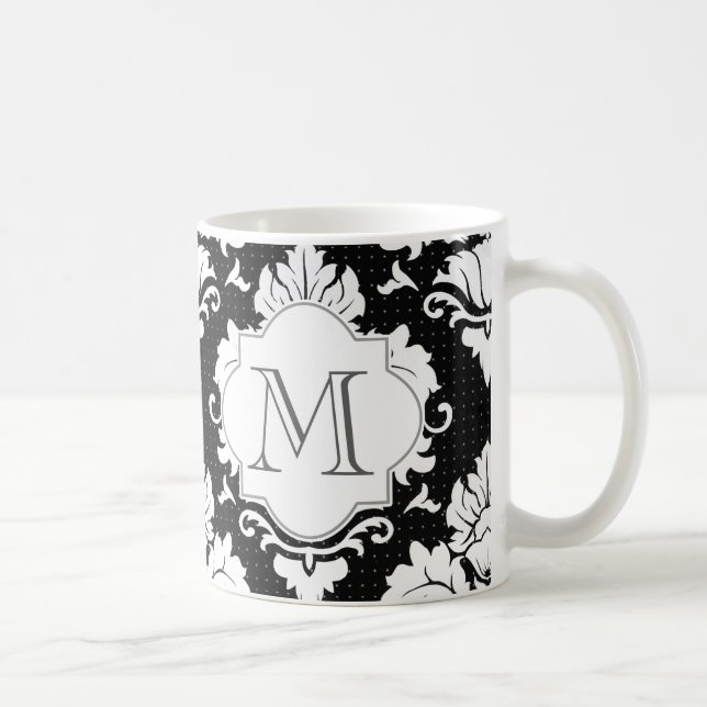 Svartvit Damask Monogrammed Mugg (Höger)