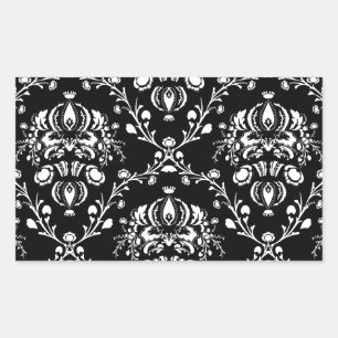 Svartvit Damask Rektangulärt Klistermärke