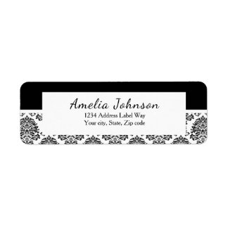 Svartvit Damask-returadress, etikett Returadress Etikett