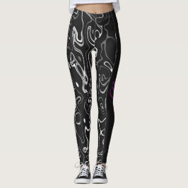 Svartvit damaskus abstrakt mönster Monogram Leggings