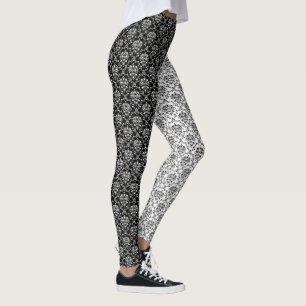 Svartvit damast för spegelmotsatser leggings