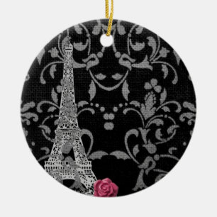 Svartvit damastast Parisian design Julgransprydnad Keramik