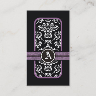 Svartvit damm lila band monogram visitkort