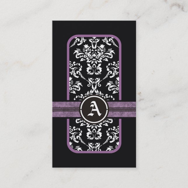 Svartvit damm lila band monogram visitkort (Framsida)