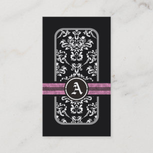 Svartvit damm rosa band monogram visitkort