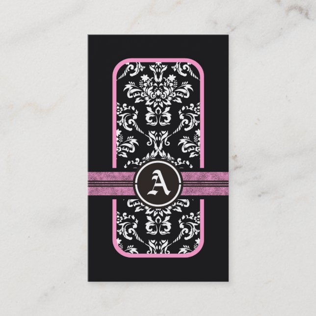 Svartvit damm rosa band monogram visitkort (Framsida)