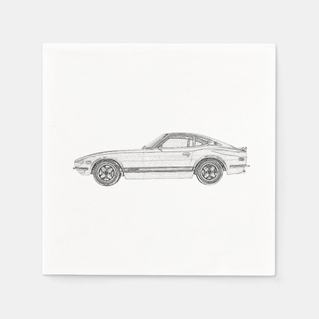 Svartvit Datsun 240Z Pencil Stil Teckning Pappersservett (Framsidan)