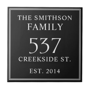 Svartvit datum etablerat Adress House Plaque Kakelplatta