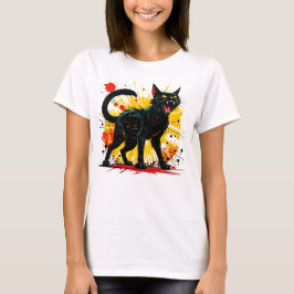 Svartvit, defensiv kvinnokatt t shirt