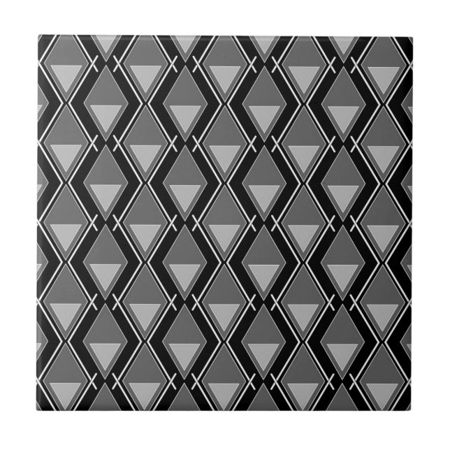 svartvit dekofärgavtryck för geometrisk grafik kakelplatta (Framsidan)
