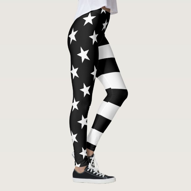 Svartvit dekor för stars och stripes på leggings (Höger)