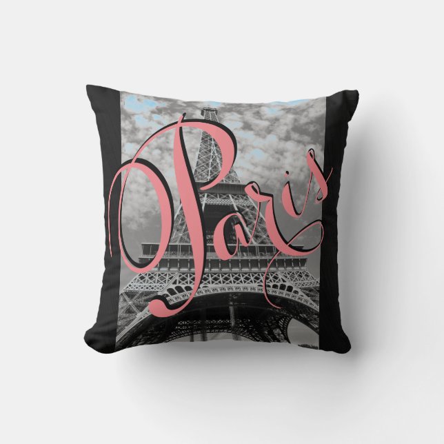Svartvit dekorativ kudde för Paris Eiffel torn (Framsida)