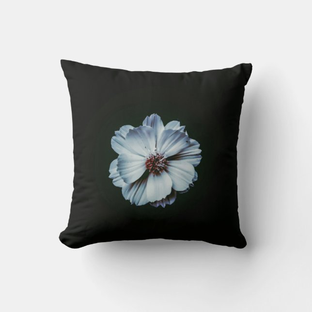 Svartvit Dekorativ kudde med vit blomma (Framsida)