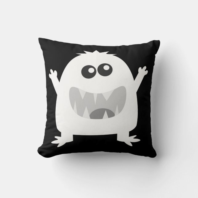 Svartvit-dektaculär Lycklig-monster Pillow Kudde (Framsida)