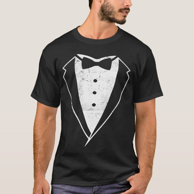 Svartvit del av Tuxedo Tux Middag Jacka Dress Code T Shirt (Framsida)