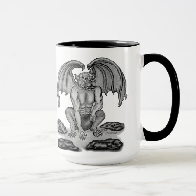 Svartvit design för GolemGargoyle Mugg (Höger)