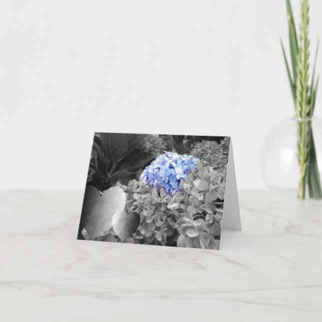 Svartvit design för tom Notecard blåa blommor Kort (Framsida)