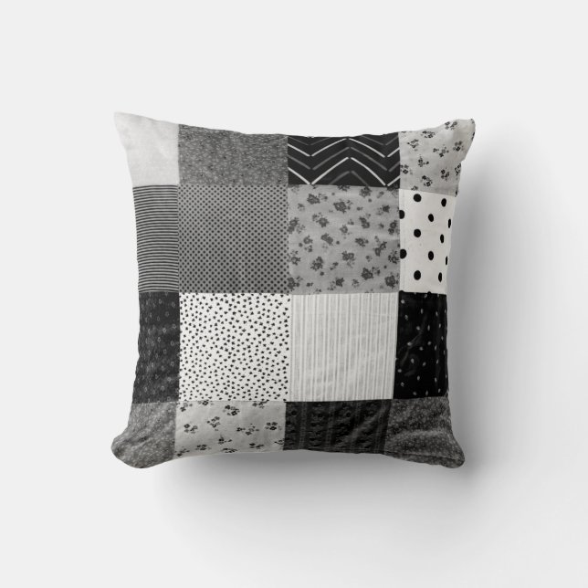 svartvit design för vintagepatchworktyg kudde (Framsida)