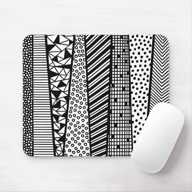 Svartvit - det moderna mönster musmatta (Med mus)