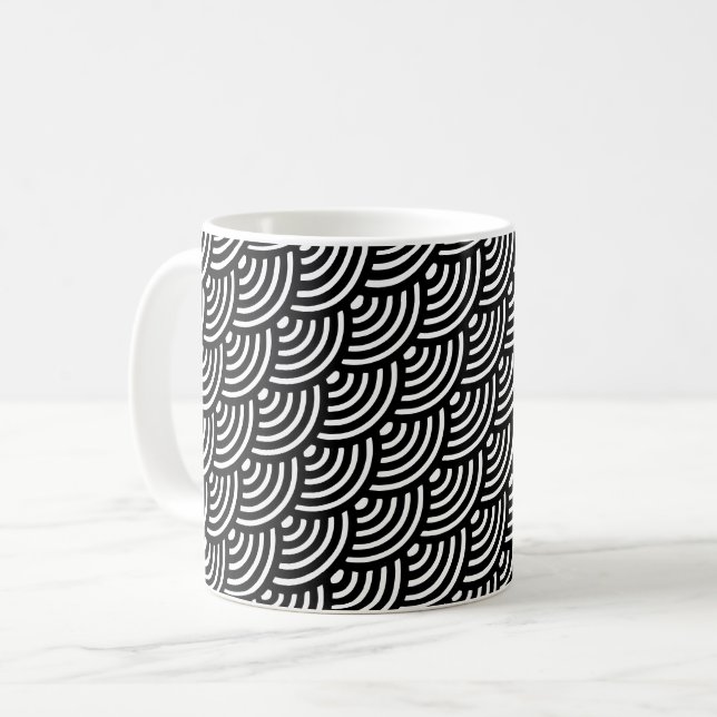 Svartvit diagonalvåg, böjd geometrisk Mönster Kaffemugg (Framsida vänster)