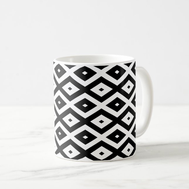 Svartvit diamant mönster kaffemugg (Framsida höger)