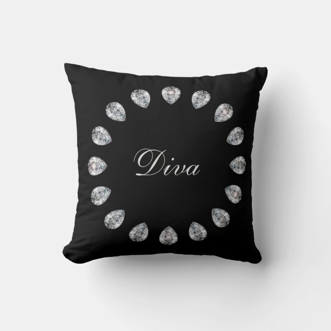 Svartvit Diamond Diva Monogram Kudde (Framsida)