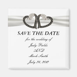 Svartvit Diamond Hearts Spara datum magneter