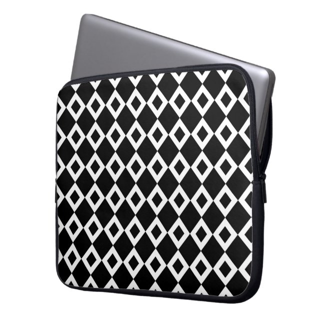 Svartvit Diamond Mönster Laptop Fodral (Framsidan Vänster)