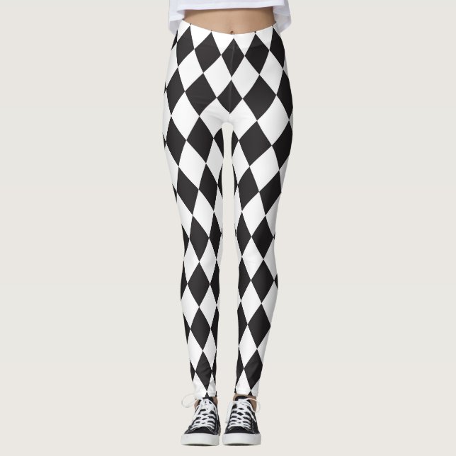 Svartvit Diamond Mönster Leggings (Framsida)