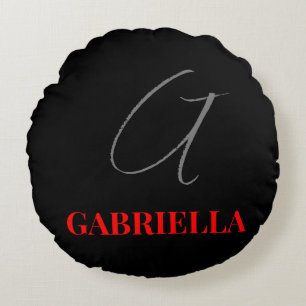 Svartvit ditt namn - första Monogram Rund Kudde